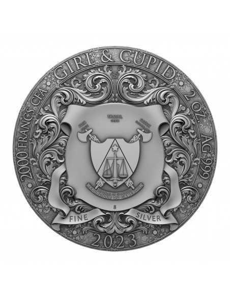 GIRL AND CUPID 2 Oz Silver Coin 2000 Francs Cameroon 2023 - Coins & More - Camerún
