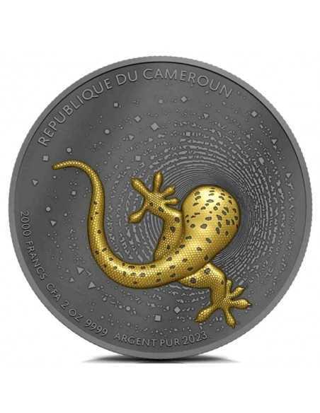 HERPETON GECKO Dark Gilded 2 Oz Silver Coin 2000 Francs CFA Cameroon 2023 - Coins & More - Camerún