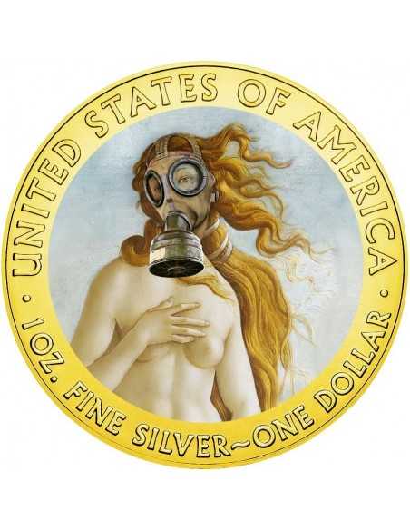 LA NAISSANCE DE VENUS GAZ MASK BOTTICELLI CORONAVIRUS QUARANTINED ART 1$ 2020 1 oz Silver & gold plated coin - Coins & More -...