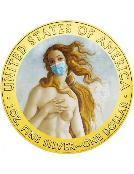 LA NAISSANCE DE VENUS FACE MASK BOTTICELLI CORONAVIRUS QUARANTINED ART 1$ 2020 1 oz Silver & gold plated coin - Coins & More ...