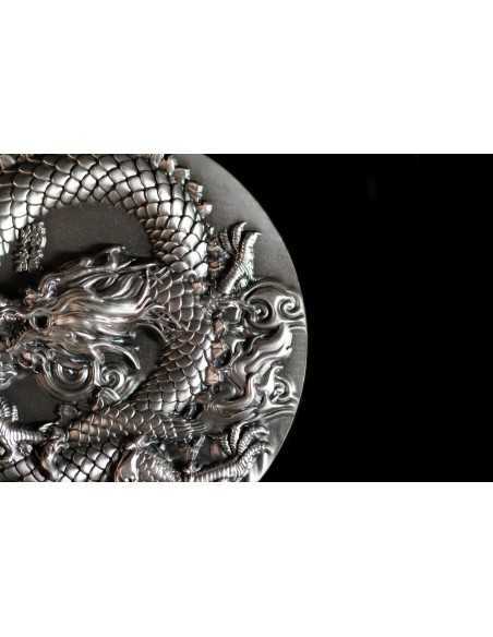 COILED DRAGON Antique Finish 9 Dragons Series 5 Oz Silver Coin 18888 Francs Chad 2024 - Coins & More - Tchad