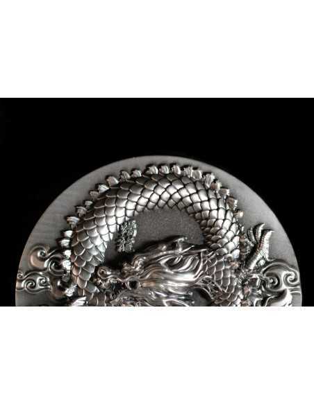 COILED DRAGON Antique Finish 9 Dragons Series 5 Oz Silver Coin 18888 Francs Chad 2024 - Coins & More - Tchad