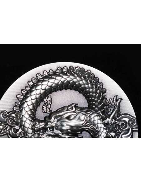 COILED DRAGON Antique Finish 9 Dragons Series 5 Oz Silver Coin 18888 Francs Chad 2024 - Coins & More - Tchad
