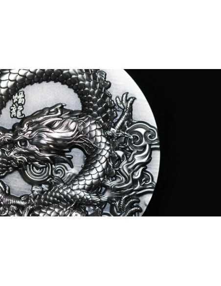 COILED DRAGON Antique Finish 9 Dragons Series 5 Oz Silver Coin 18888 Francs Chad 2024 - Coins & More - Tchad
