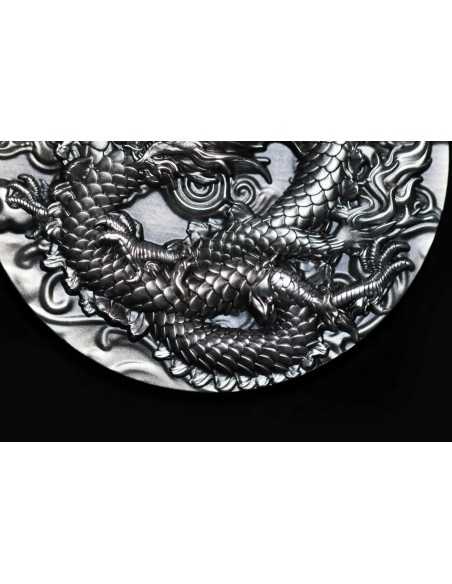 COILED DRAGON Antique Finish 9 Dragons Series 5 Oz Silver Coin 18888 Francs Chad 2024 - Coins & More - Tchad