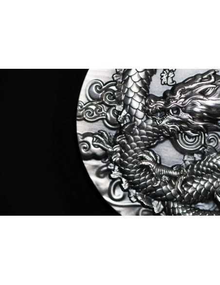 COILED DRAGON Antique Finish 9 Dragons Series 5 Oz Silver Coin 18888 Francs Chad 2024 - Coins & More - Tchad