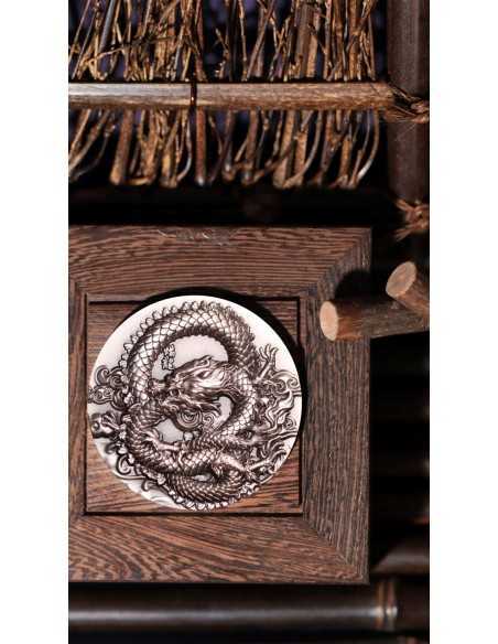 COILED DRAGON Antique Finish 9 Dragons Series 5 Oz Silver Coin 18888 Francs Chad 2024 - Coins & More - Tchad