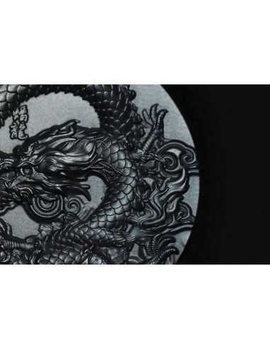 COILED DRAGON Obsidian Black 9 Dragons Series 5 Oz Silver Coin 18888 Francs Chad 2024 - Coins & More - Tchad
