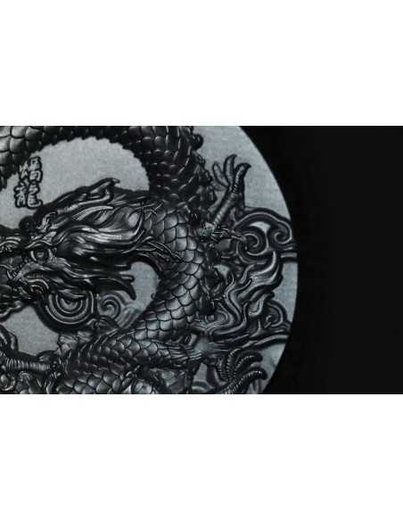COILED DRAGON Obsidian Black 9 Dragons Series 5 Oz Silver Coin 18888 Francs Chad 2024 - Coins & More - Tchad