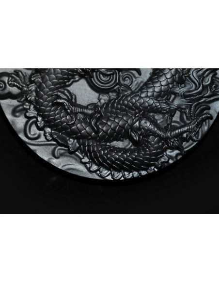 COILED DRAGON Obsidian Black 9 Dragons Series 5 Oz Silver Coin 18888 Francs Chad 2024 - Coins & More - Tchad