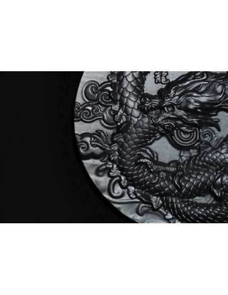 COILED DRAGON Obsidian Black 9 Dragons Series 5 Oz Silver Coin 18888 Francs Chad 2024 - Coins & More - Tchad