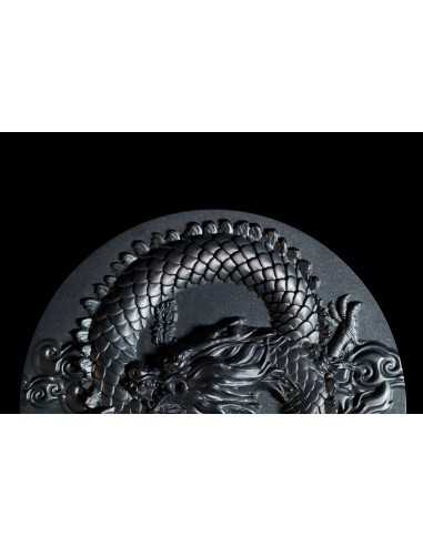 COILED DRAGON Obsidian Black 9 Dragons Series 5 Oz Silver Coin 18888 Francs Chad 2024 - Coins & More - Tchad