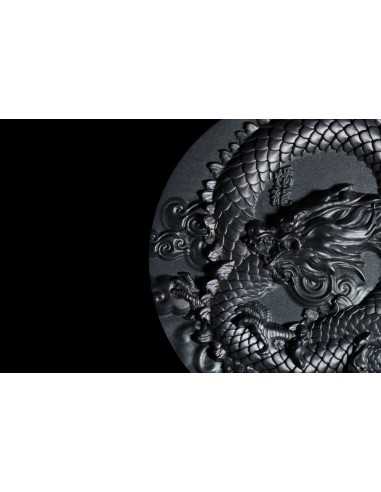 COILED DRAGON Obsidian Black 9 Dragons Series 5 Oz Silver Coin 18888 Francs Chad 2024 - Coins & More - Tchad
