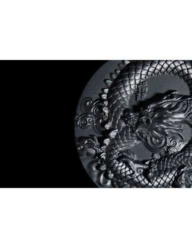 COILED DRAGON Obsidian Black 9 Dragons Series 5 Oz Silver Coin 18888 Francs Chad 2024 - Coins & More - Tchad