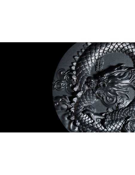 COILED DRAGON Obsidian Black 9 Dragons Series 5 Oz Silver Coin 18888 Francs Chad 2024 - Coins & More - Tchad