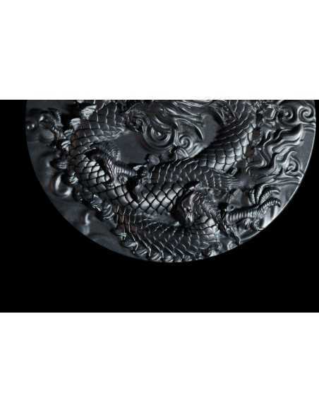 COILED DRAGON Obsidian Black 9 Dragons Series 5 Oz Silver Coin 18888 Francs Chad 2024 - Coins & More - Tchad