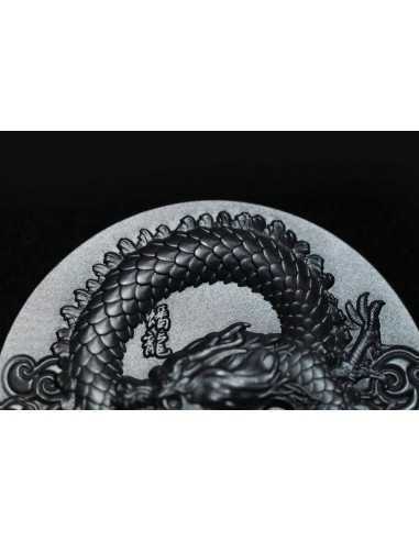 COILED DRAGON Obsidian Black 9 Dragons Series 5 Oz Silver Coin 18888 Francs Chad 2024 - Coins & More - Tchad