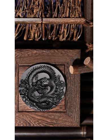 COILED DRAGON Obsidian Black 9 Dragons Series 5 Oz Silver Coin 18888 Francs Chad 2024 - Coins & More - Tchad