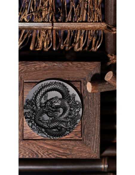 COILED DRAGON Obsidian Black 9 Dragons Series 5 Oz Silver Coin 18888 Francs Chad 2024 - Coins & More - Tchad
