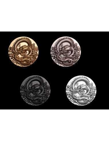 COILED DRAGON Obsidian Black 9 Dragons Series 5 Oz Silver Coin 18888 Francs Chad 2024 - Coins & More - Tchad