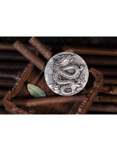 AZURE DRAGON Legacy Antique Finish 9 Dragons Series 5 Oz Silver Coin 18888 Francs Chad 2024 - Coins & More - Tschad
