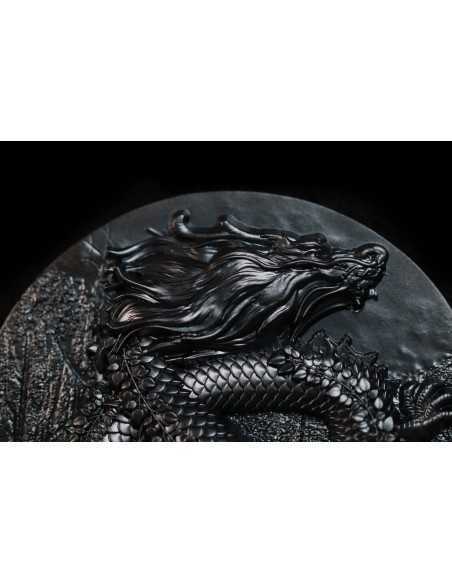 AZURE DRAGON Twilight Obsidian Black 9 Dragons Series 5 Oz Silver Coin 18888 Francs Chad 2024 - Coins & More - Tschad