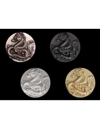TORCH DRAGON Ember Antique Finish 9 Dragons Series 5 Oz Silver Coin 18888 Francs Chad 2024 - Coins & More - Chad