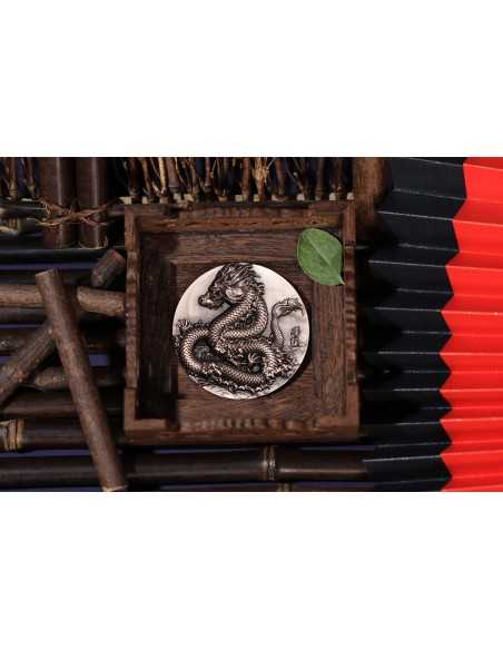 TORCH DRAGON Ember Antique Finish 9 Dragons Series 5 Oz Silver Coin 18888 Francs Chad 2024 - Coins & More - Chad