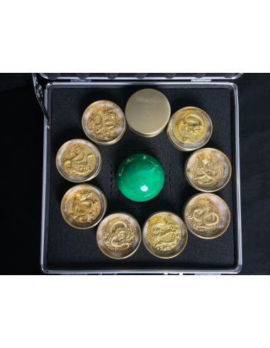 DRAGON OF RAIN AND CLOUD Torrent Gold Gilded 9 Dragons Series 5 Oz Silver Coin 18888 Francs Chad 2024 - Coins & More - Tchad