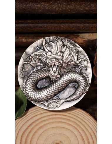 ANCESTRAL DRAGON Dynasty Antique Finish 9 Dragons Series 5 Oz Silver Coin 18888 Francs Chad 2024 - Coins & More - Chad