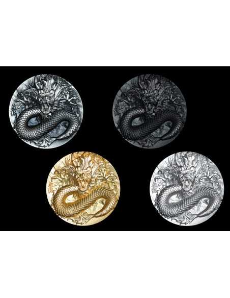 ANCESTRAL DRAGON Black Emperor Obsidian 9 Dragons Series 5 Oz Silver Coin 18888 Francs Chad 2024 - Coins & More - Chad