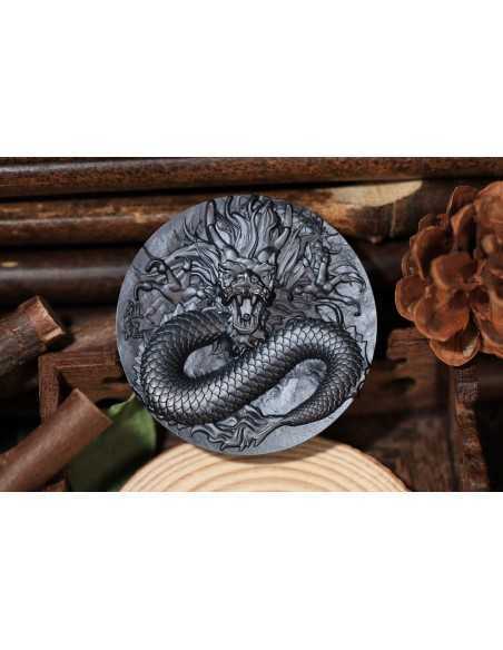 ANCESTRAL DRAGON Black Emperor Obsidian 9 Dragons Series 5 Oz Silver Coin 18888 Francs Chad 2024 - Coins & More - Chad