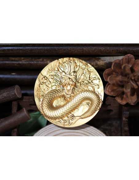 ANCESTRAL DRAGON Sovereignty Gold Gilded 9 Dragons Series 5 Oz Silver Coin 18888 Francs Chad 2024 - Coins & More - Chad