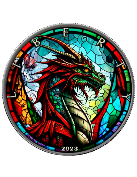 DRAGON Stained Glass Dream American Eagle 1 Oz Silver Coin 1$ USA 2023 - Coins & More - Usa