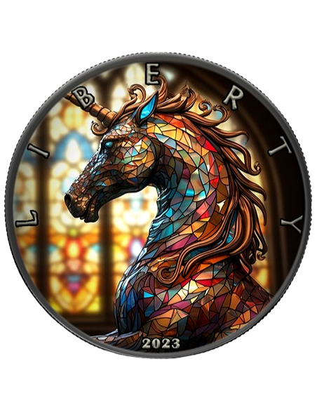 UNICORN Stained Glass Dream American Eagle 1 Oz Silver Coin 1$ USA 2023 - Coins & More - Usa