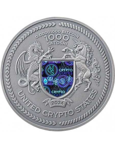 BINARY BULL Cryptocurrency 2 Oz Silver Coin 1000 Satoshi United Crypto States 2024 - Coins & More - Monete per Paese