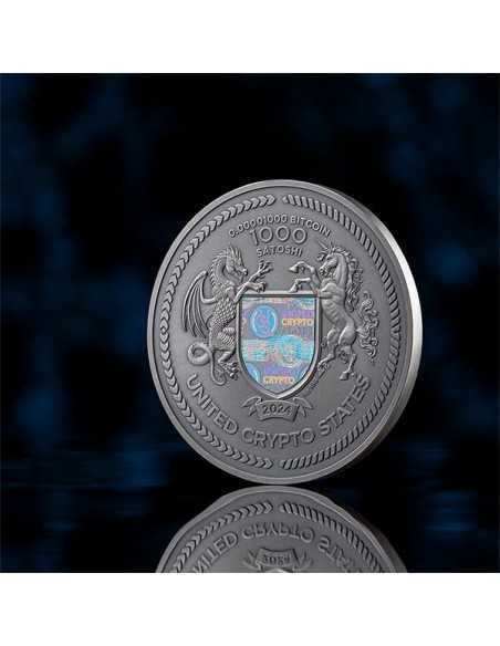 BINARY BULL Cryptocurrency 2 Oz Silver Coin 1000 Satoshi United Crypto States 2024 - Coins & More - Monete per Paese