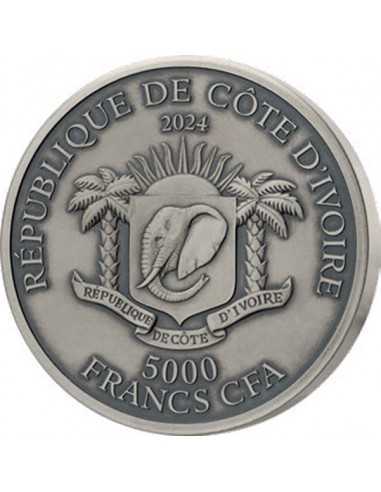 RHINO Big Five 1 Oz Silver Coin 1000 Francs Ivory Coast 2024 - Coins & More - Costa de Marfil