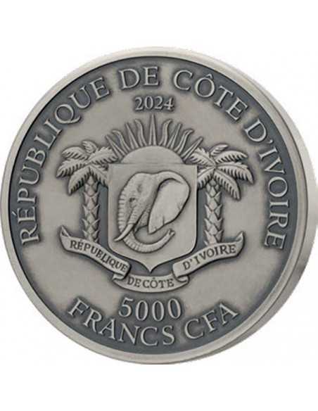 RHINO Big Five 1 Oz Silver Coin 1000 Francs Ivory Coast 2024 - Coins & More - Costa de Marfil