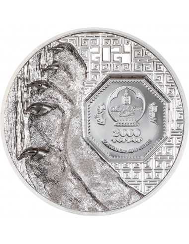 SNOW LEOPARD Wild Mongolia 3 Oz Silver Coin 2000 Togrog Mongolia 2024