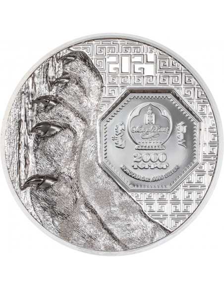SNOW LEOPARD Wild Mongolia 3 Oz Silver Coin 2000 Togrog Mongolia 2024