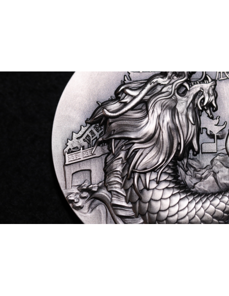 AO DRAGON 5 Oz Antique Finish Silver Coin 12$ Dollars Niue 2024 - Coins & More - Chad