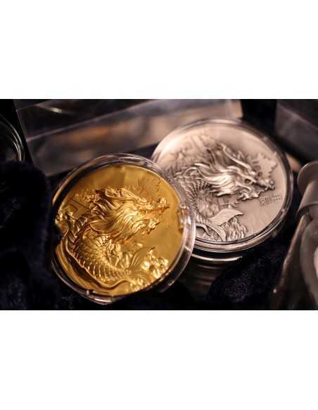 AO DRAGON 5 Oz Antique Finish Silver Coin 12$ Dollars Niue 2024 - Coins & More - Chad