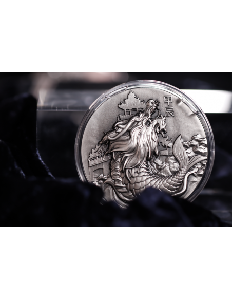 AO DRAGON 5 Oz Antique Finish Silver Coin 12$ Dollars Niue 2024 - Coins & More - Chad