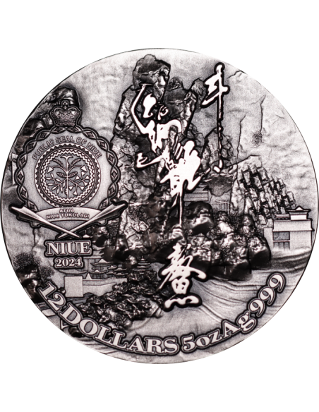 AO DRAGON 5 Oz Antique Finish Silver Coin 12$ Dollars Niue 2024 - Coins & More - Chad