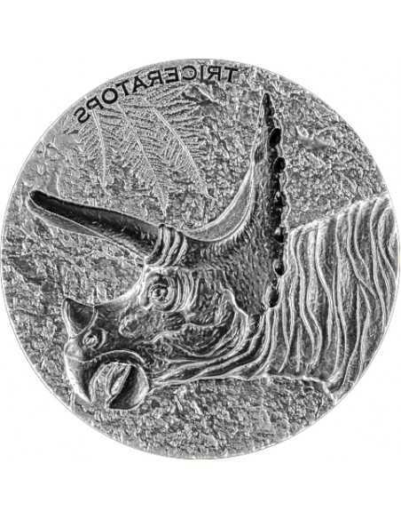 TRICERATOPS The Legend of Lost Dinosaurs 2x 2 Oz Silver Coin 10000 Francs Chad 2024 - Coins & More - Chad