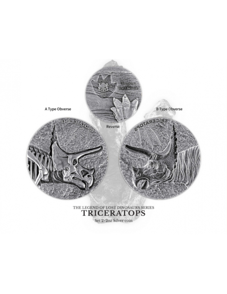 TRICERATOPS The Legend of Lost Dinosaurs 2x 2 Oz Silver Coin 10000 Francs Chad 2024 - Coins & More - Chad