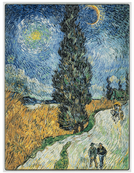 ROAD WITH CYPRESSES AND STAR 1890 By Vincent Van Gogh Colored 2.5 Oz Silver & 120g Copper Coin 10000 Francs Chad 2024 - Coins...