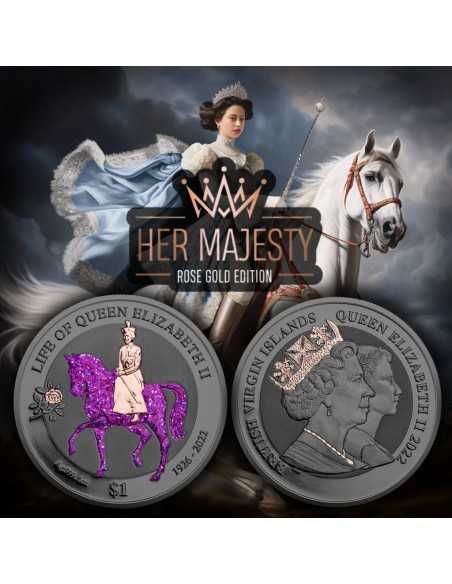 LIFE OF QUEEN ELIZABETH II Her Majesty 1 Oz Silver & Gold Plated Coin 1$ Dollar 2022 - Coins & More - Canada