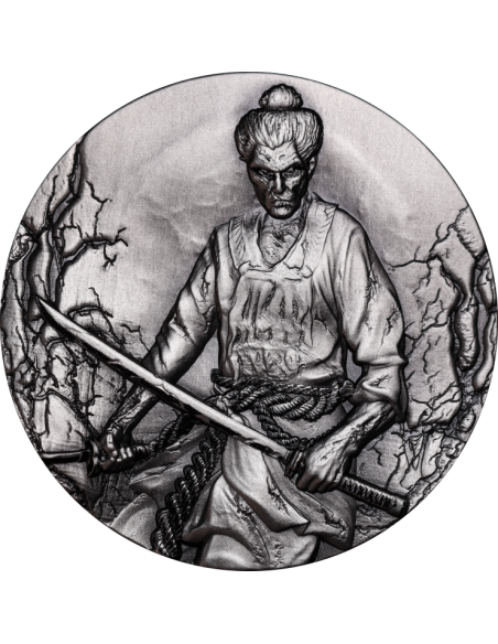ZOMBIFIED SAMURAI Glow In Dark 2 Oz Antique Silver Coin 2000 Francs Cameroon 2024 - Coins & More - Cameroun